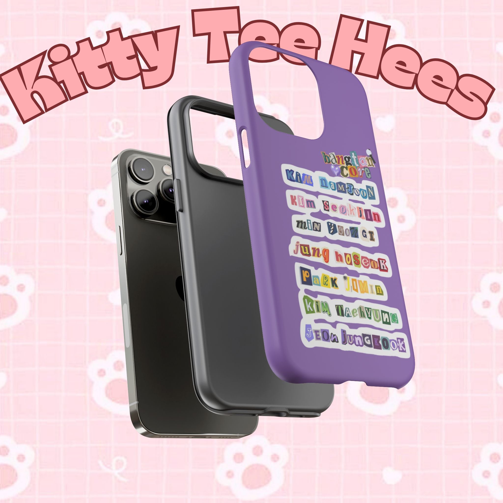 Custom BTS member names phone case featuring Jungkook, Jimin, and Rap Monster for iPhone 17, tough protective case by Printify.