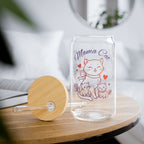 Mama Cat glass water bottle featuring a cute cat design, 16oz drinkware suitable for cat lovers and cat mom gifts.