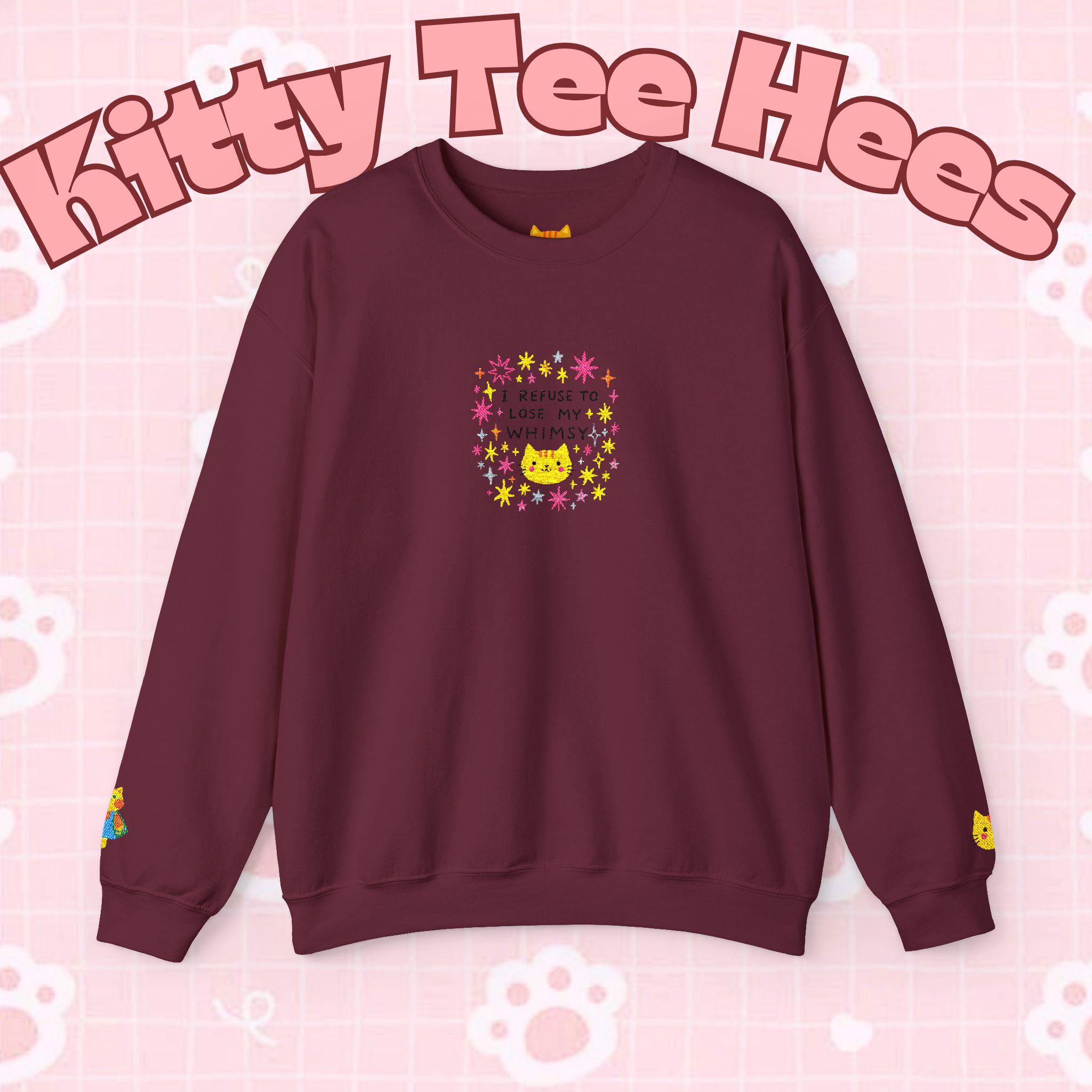 Kitty Tee Hees sweatshirt | Cute kitty illustration, pastel stars and flowers - Kitty TeeHees