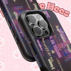 Neon Korean script phone case featuring BTS and Bangtan Sonyeondan branding, impact-resistant design for iPhone and Samsung.