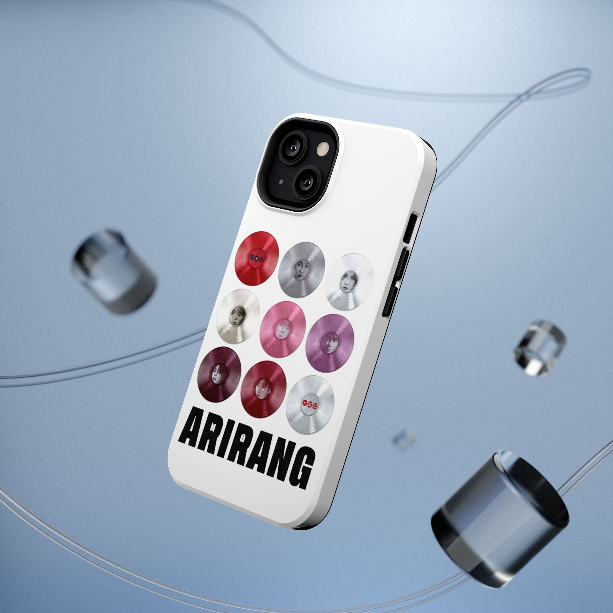 Impact-resistant Printify BTS Arirang vinyl record grid phone case featuring cool BTS fan merchandise design.