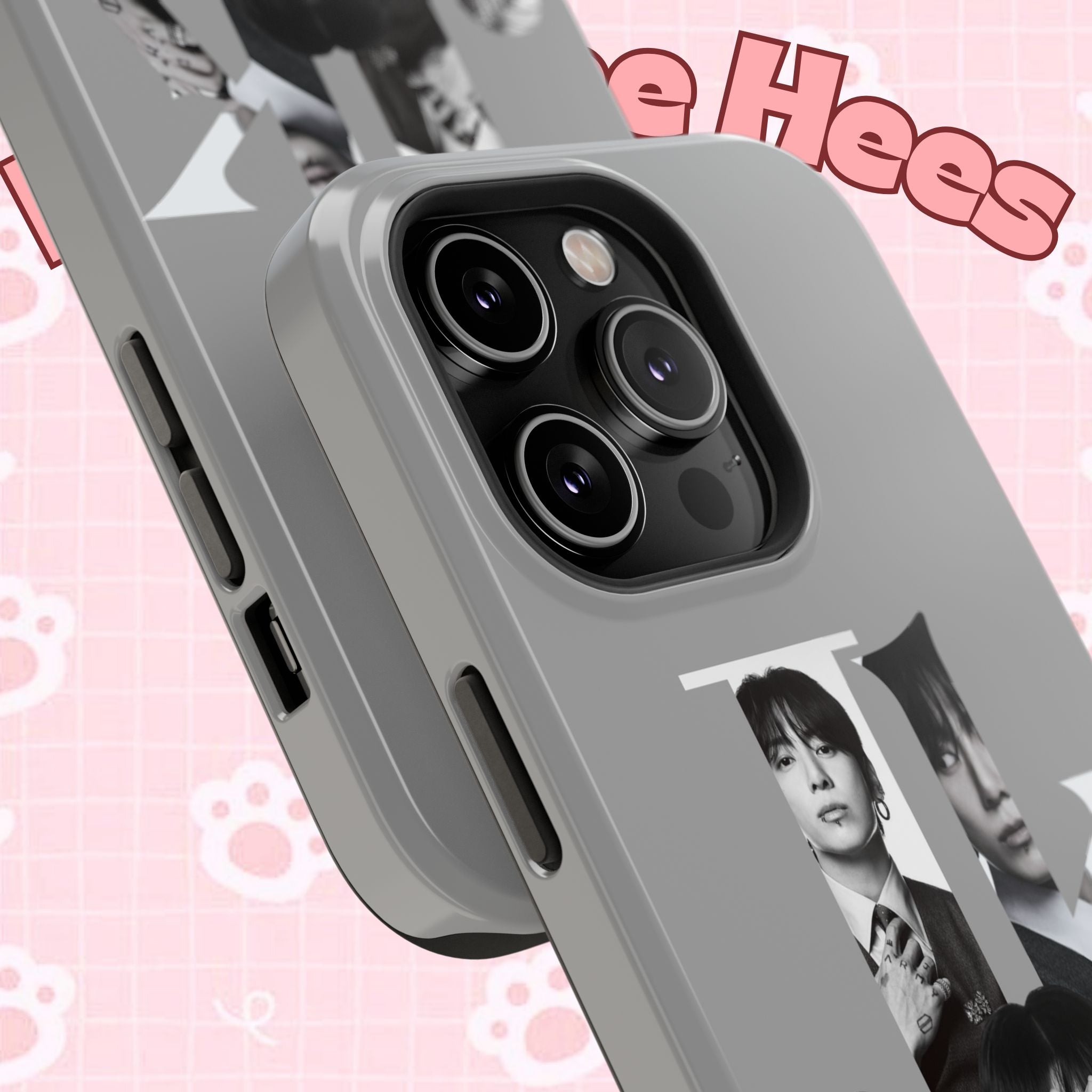 Monochrome BTS Jungkook phone case with letter design, impact-resistant, featuring a stylish print on a durable phone cover.