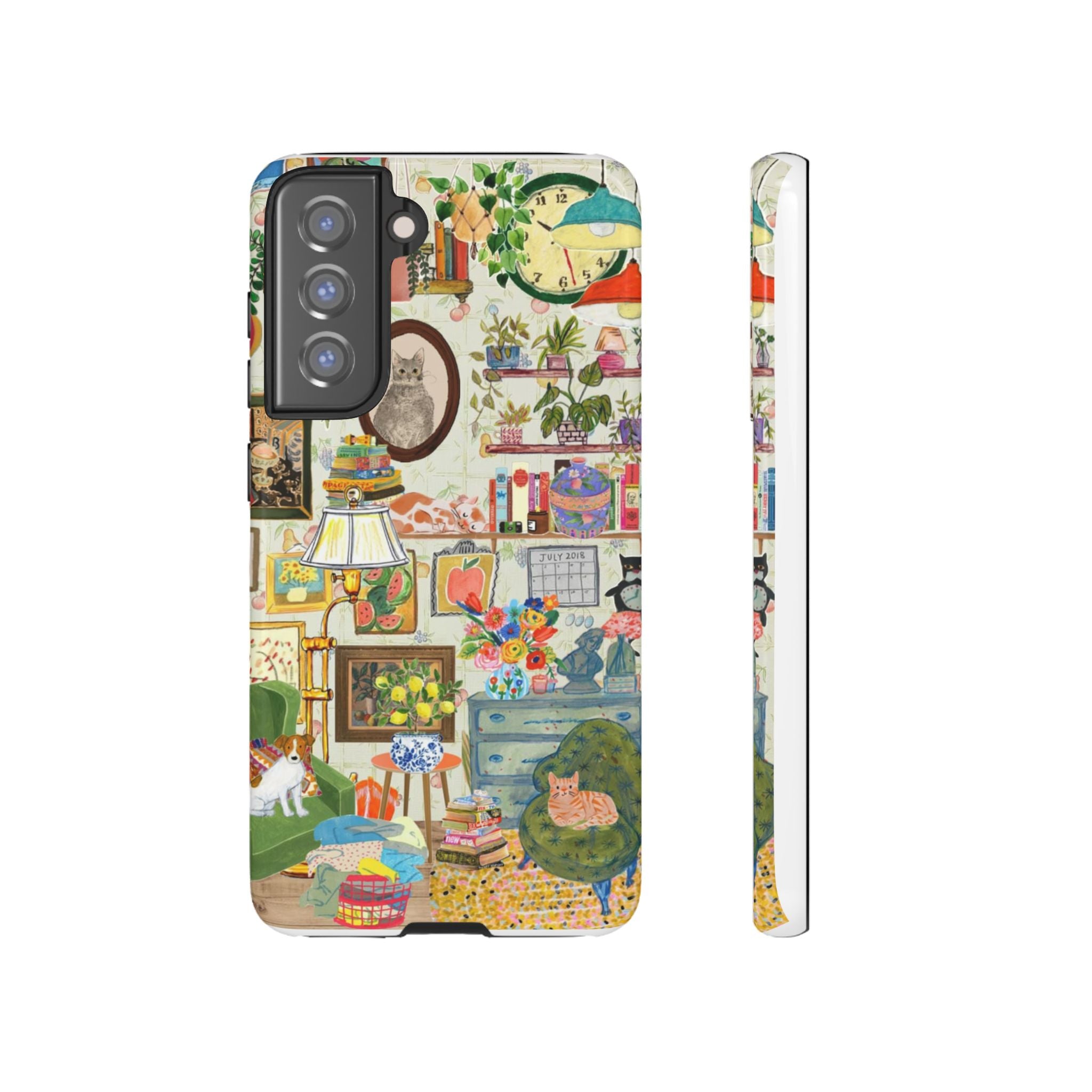 Cute cat-themed iPhone 17 phone case with a framed pet portrait design, stylish and cozy for living room pet lovers.