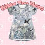 Ethereal floral cybercore T-shirt dress with flowing fabric and fairy-inspired print, perfect for spring festivals and casual wear.