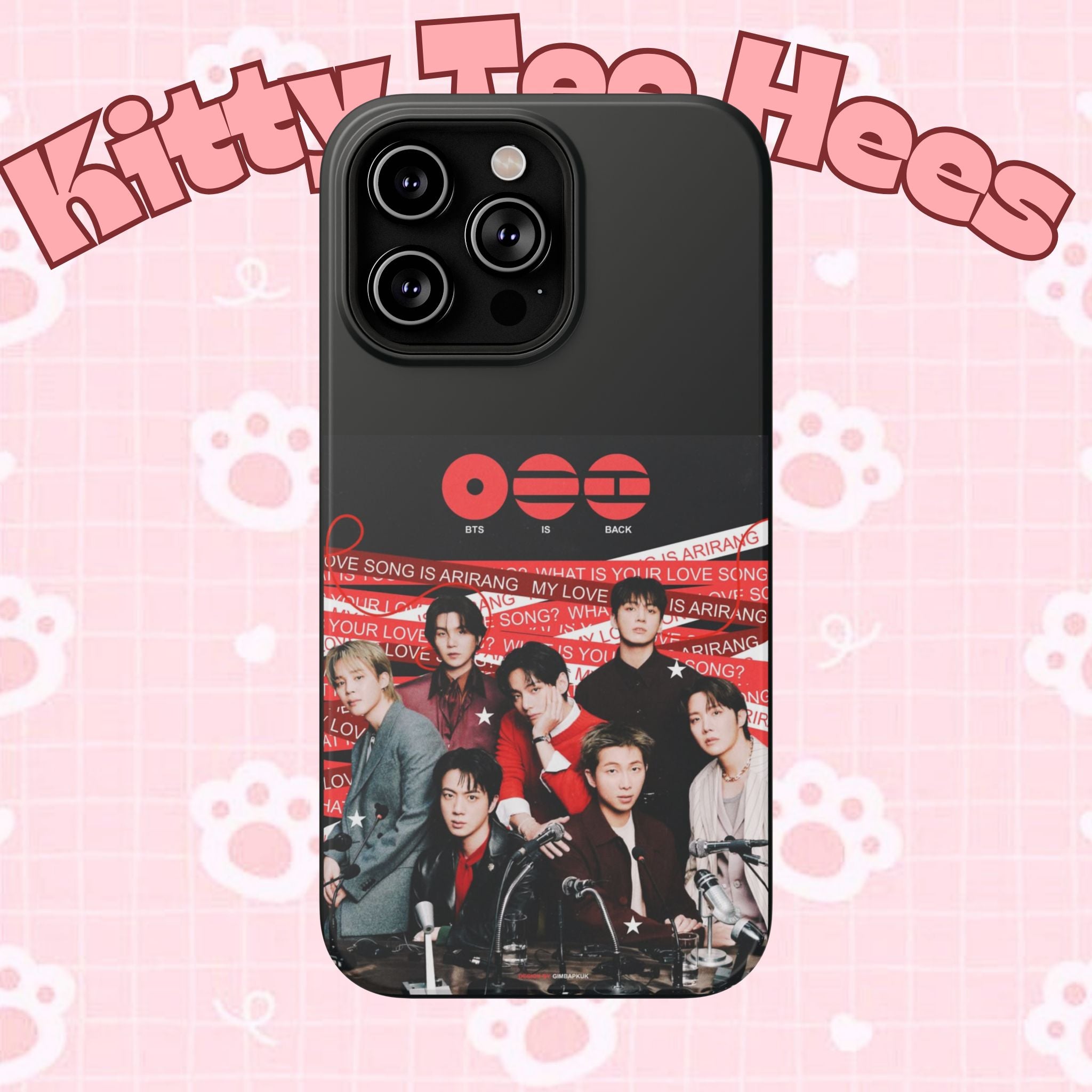 Printify BTS Arirang phone case with Bangtan concert design, impact-resistant K-Pop band photo phone case for fans.