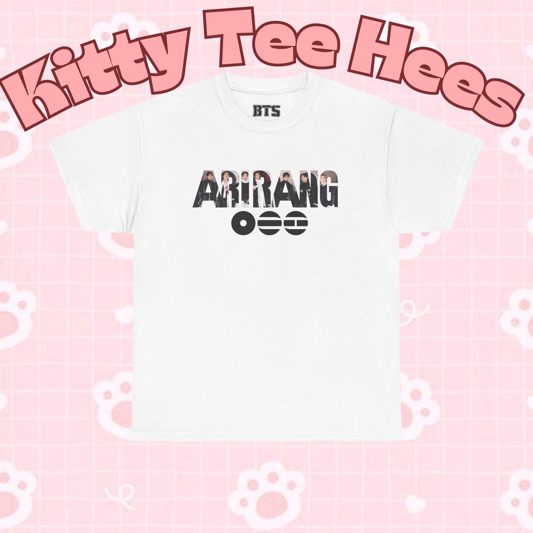 K-Pop inspired BTS concert T-shirt featuring Bangtan logo and graphic design, casual fit, from Printify.