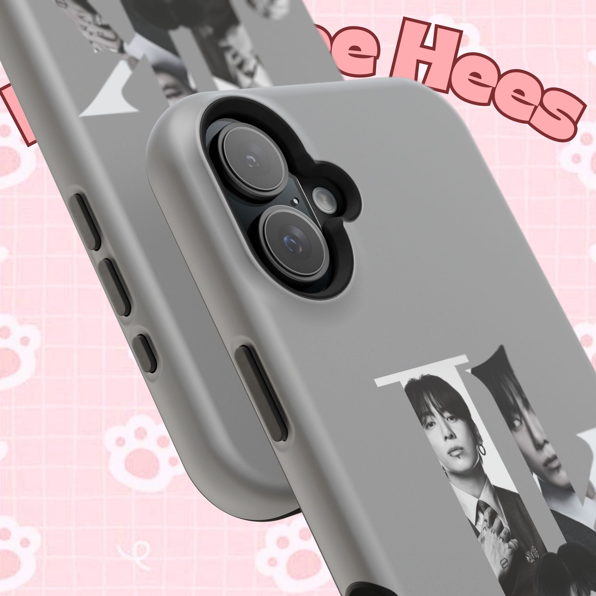 Printify monochrome BTS Jungkook phone case with impact-resistant design, featuring bold letter design and Jungkook's image.
