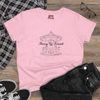 Printify BTS Arirang 2026 album Merry Go Round carousel sketch T-shirt with lyric script back print and casual style.