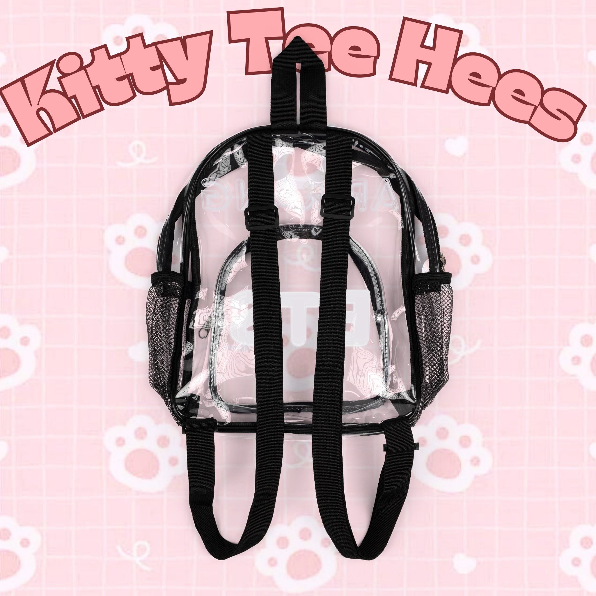 Clear stadium backpack with BTS World Tour logo, designed for concerts, featuring adjustable straps and spacious interior.