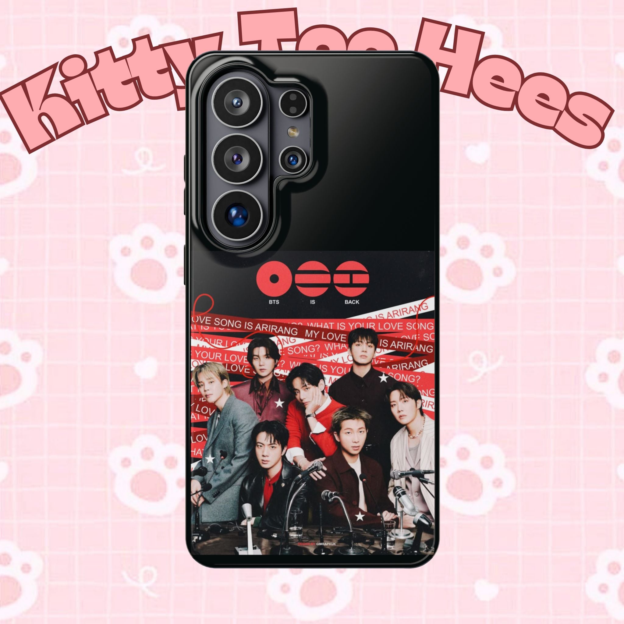 Printify BTS Arirang phone case featuring Bangtan concert design, impact-resistant K-Pop band photo phone cover for fans.
