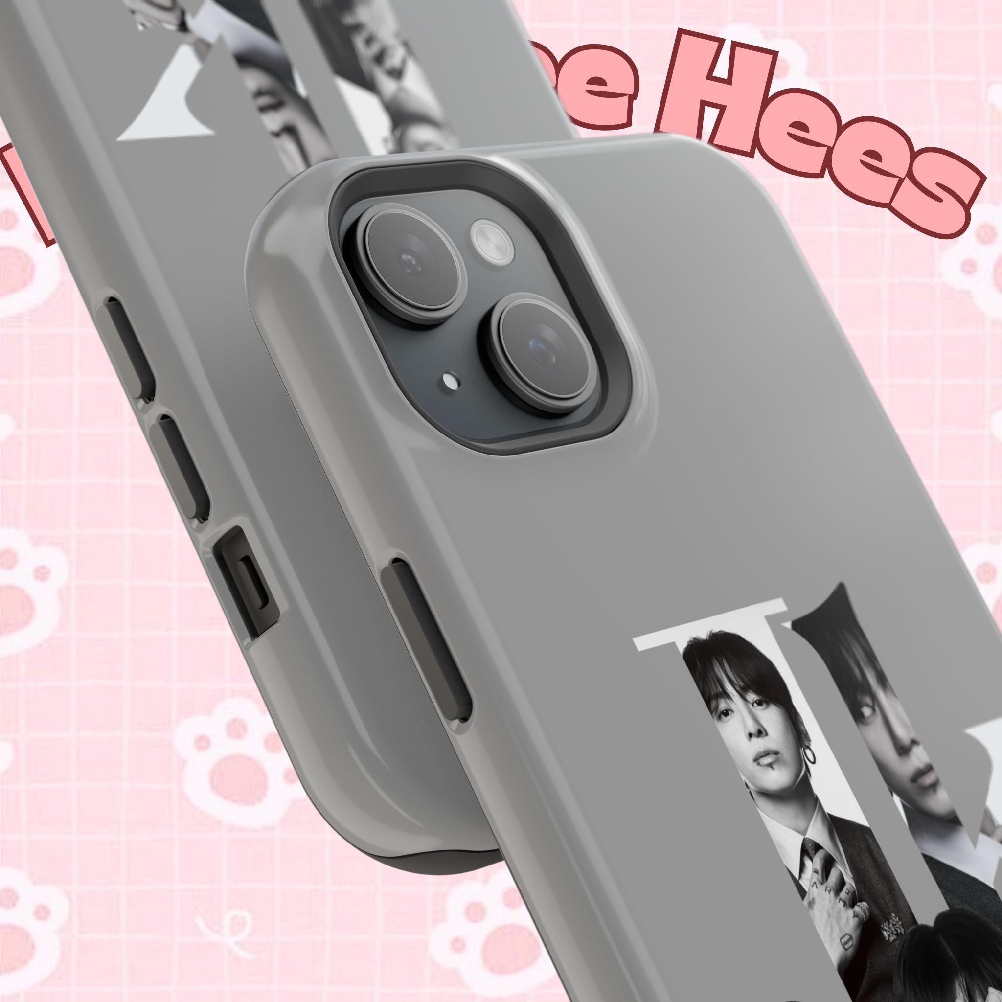 Monochrome BTS Jungkook phone case by Printify featuring impact-resistant design and bold letter style for Galaxy or iPhone.