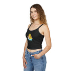 Cute cat-themed tank top for women, featuring spaghetti straps and fun cat warning print, perfect for summer wear.