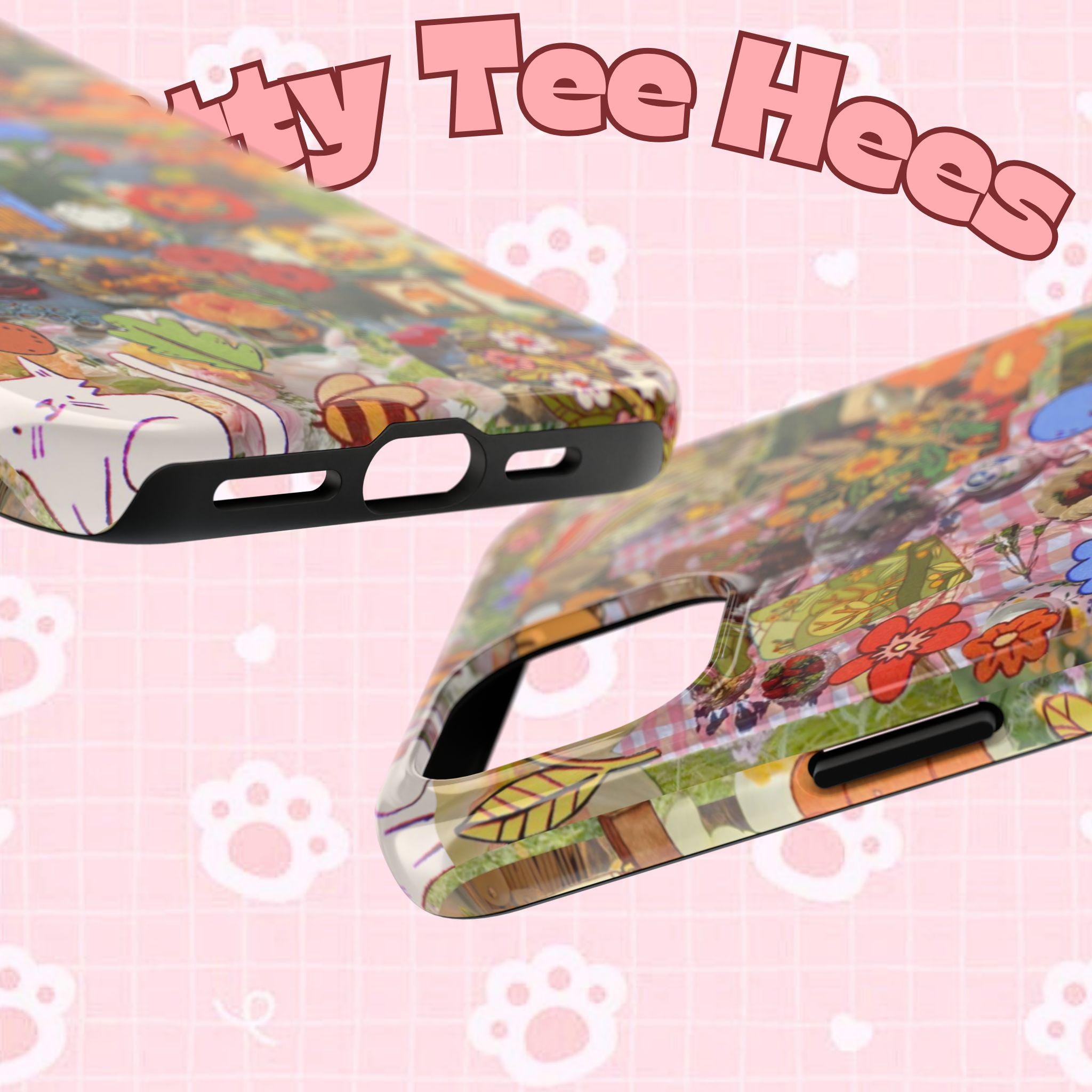 Bee kind to cats, iphone 17 case, Floral Tough Phone Cases, Cute Phone Cover, maximalist Gift, Floral Pattern, Nature Lover Gift - Kitty TeeHees