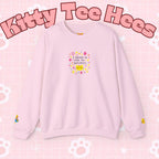 Kitty Tee Hees sweatshirt | Cute kitty illustration, pastel stars and flowers - Kitty TeeHees