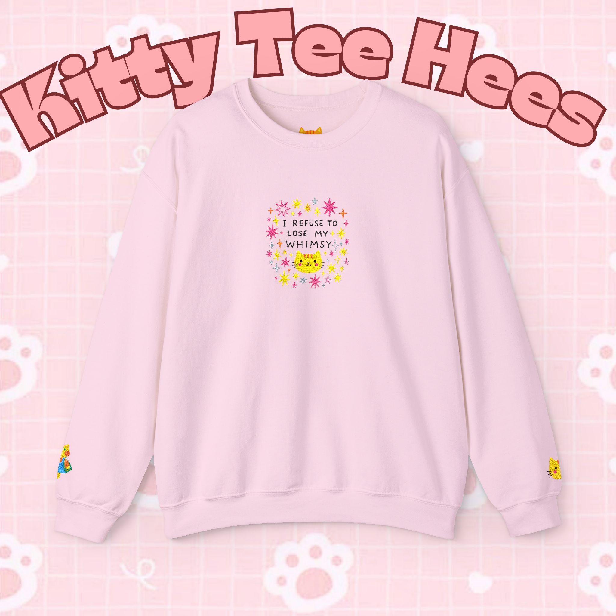 Kitty Tee Hees sweatshirt | Cute kitty illustration, pastel stars and flowers - Kitty TeeHees