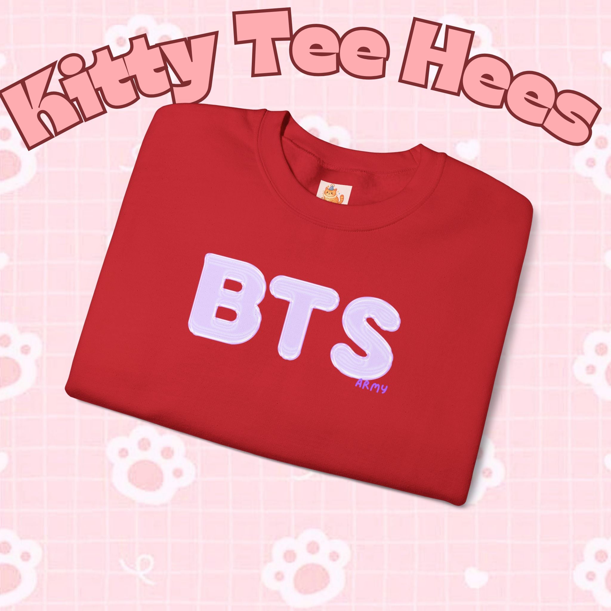 Lavender BTS Logo arirang crewneck sweatshirt with K-pop band print, featuring BTS comeback and concert design, by Printify.