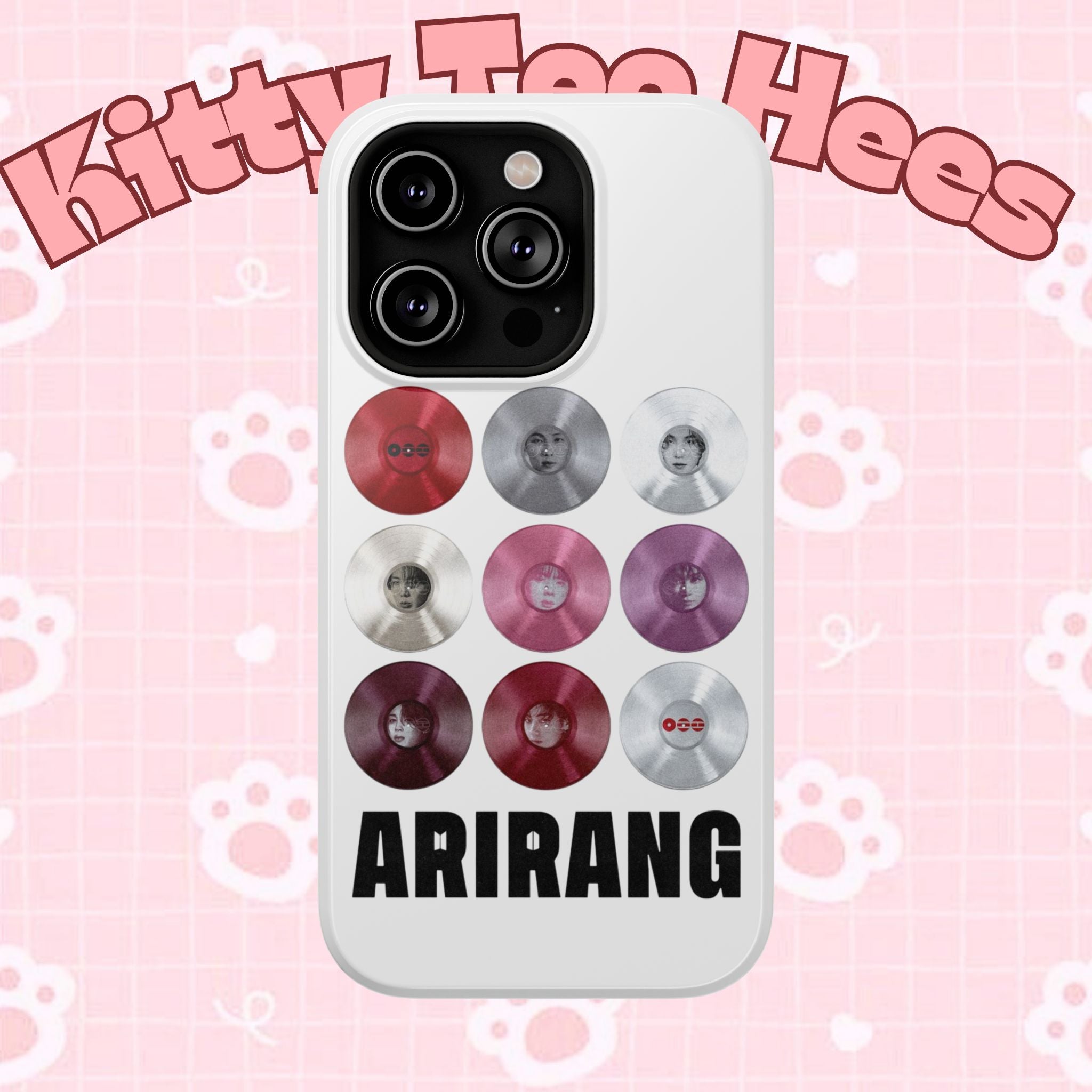 Impact-resistant phone case featuring Bangtan Arirang BTS vinyl record grid design, ideal for BTS fans and phone protection.