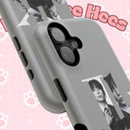 Monochrome BTS Jungkook phone case with letter design, impact-resistant Printify brand cover for Samsung or iPhone.