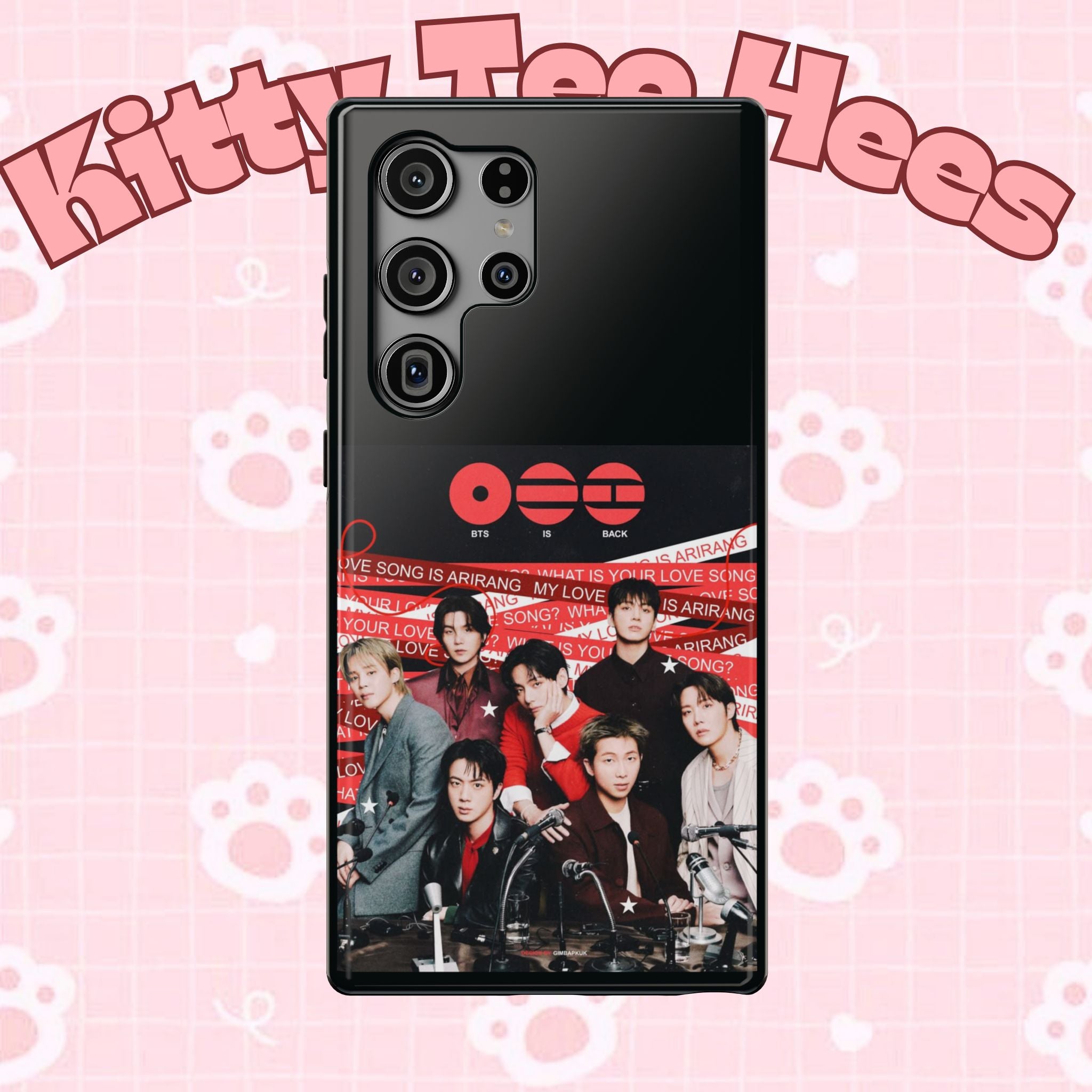 BTS Arirang phone case with Bangtan concert design, impact-resistant K-Pop band photo phone case by Printify.