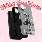 Monochrome BTS Jungkook phone case with letter design, impact-resistant printify brand protective cover for mobile phones