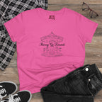 Printify BTS Arirang 2026 album carousel sketch T-shirt with lyric script back print and colorful design.