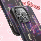 Neon Korean script print on impact-resistant BTS phone case for iPhone and Samsung, featuring Bangtan Sonyeondan branding.