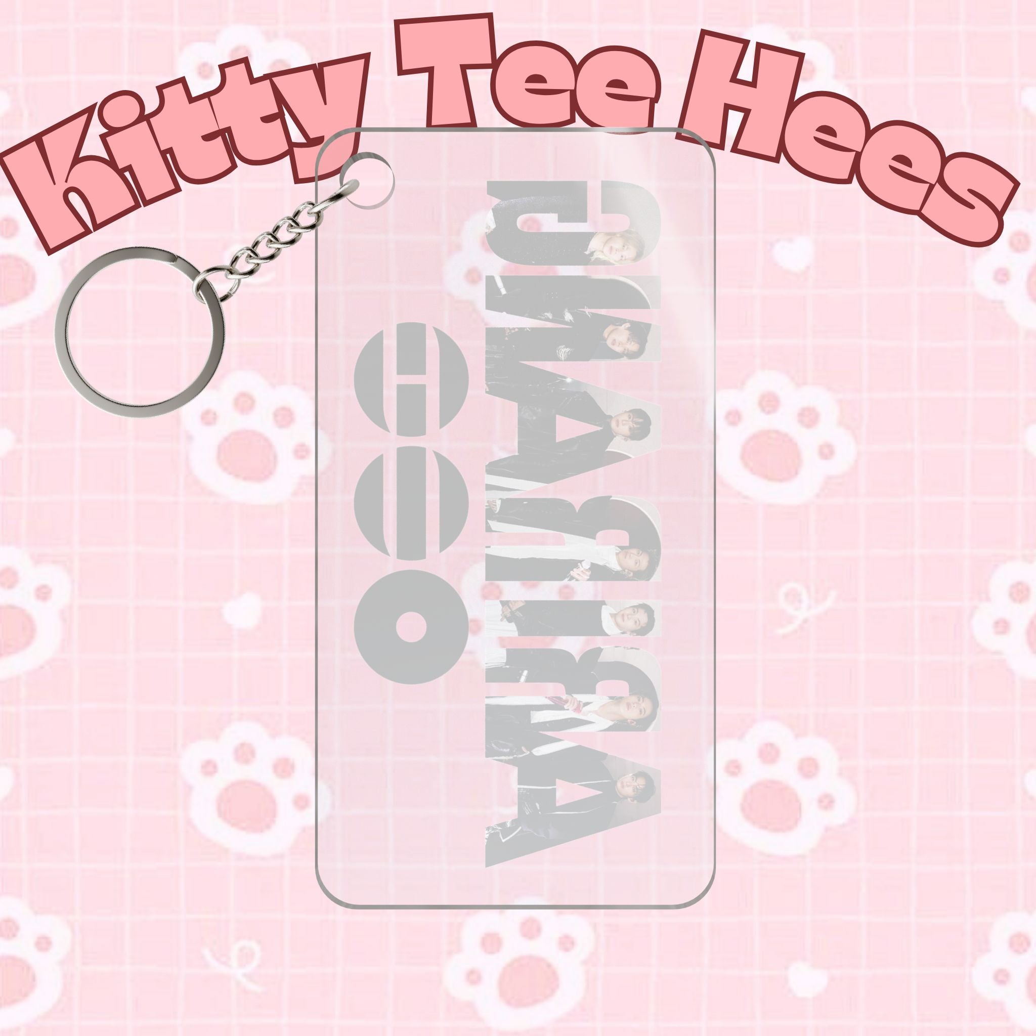 Clear Arirang BTS keychain with free bee logo, cute K-pop accessory, made by Printify, featuring a transparent design and colorful details.