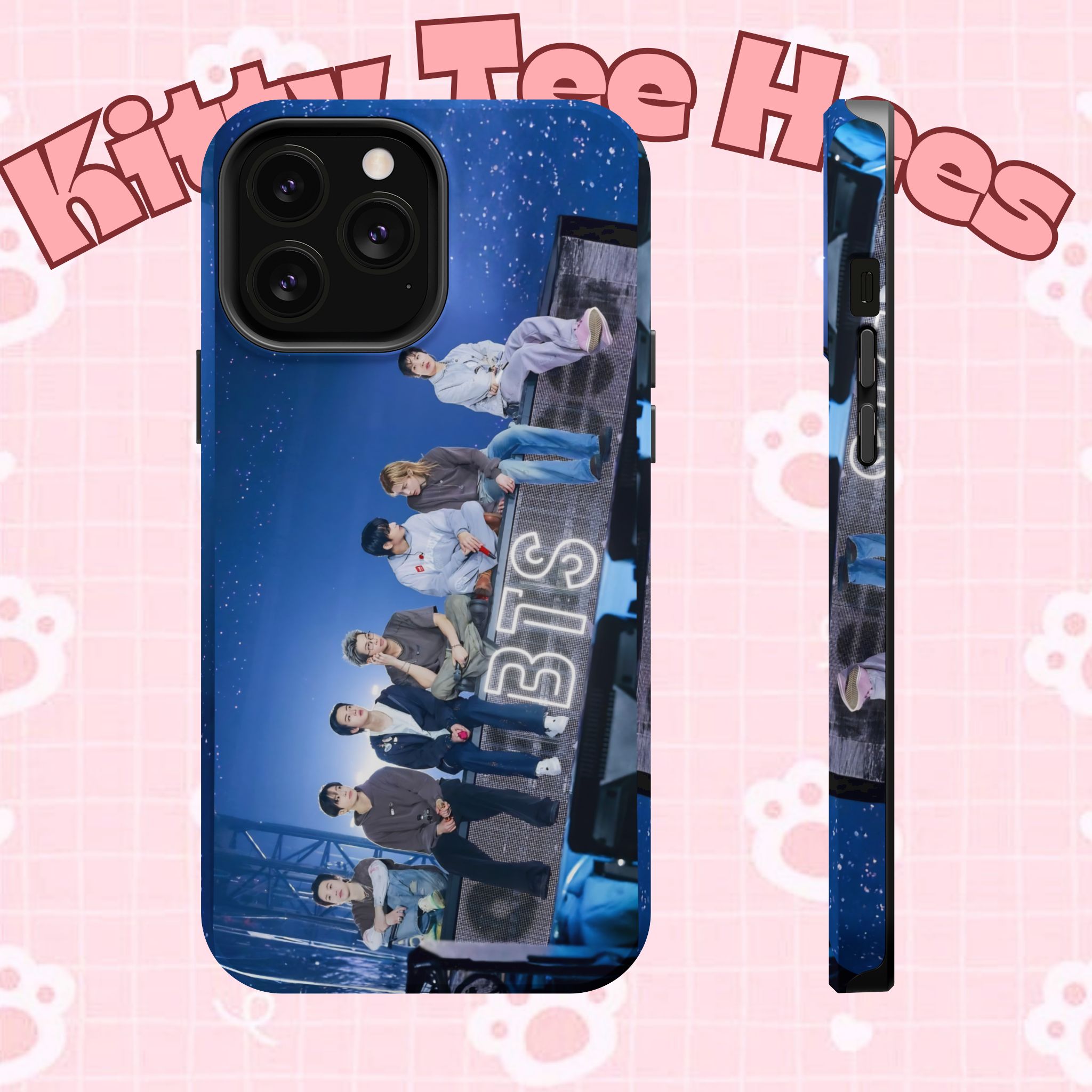 Printify BTS Bangtan World Tour Arirang impact-resistant phone case for iPhone 17 and Samsung Galaxy S26 Ultra, with tour design.