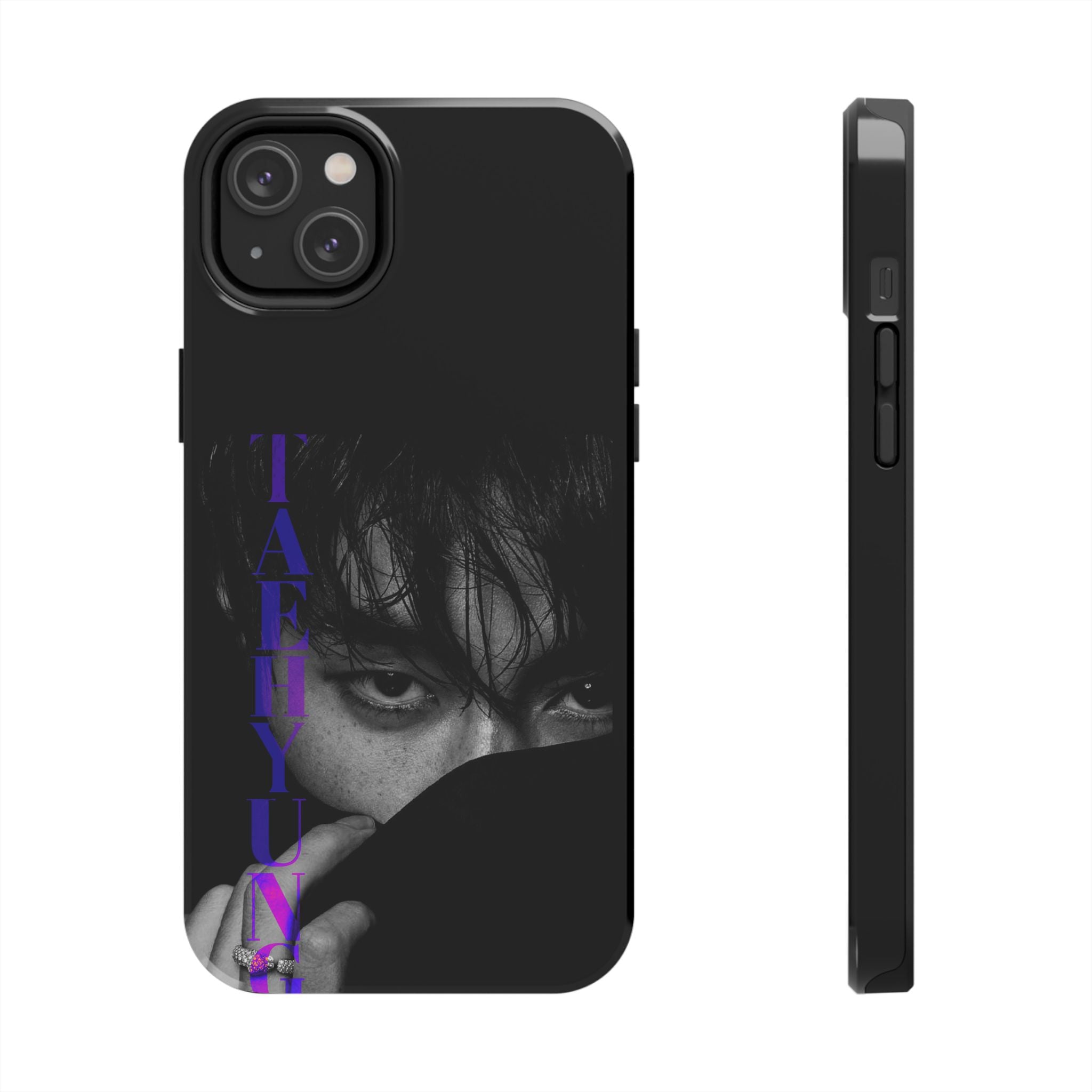 Dark Bangtan design phone case featuring Kim Taehyung (V) from BTS, compatible with iPhone and Samsung smartphones.