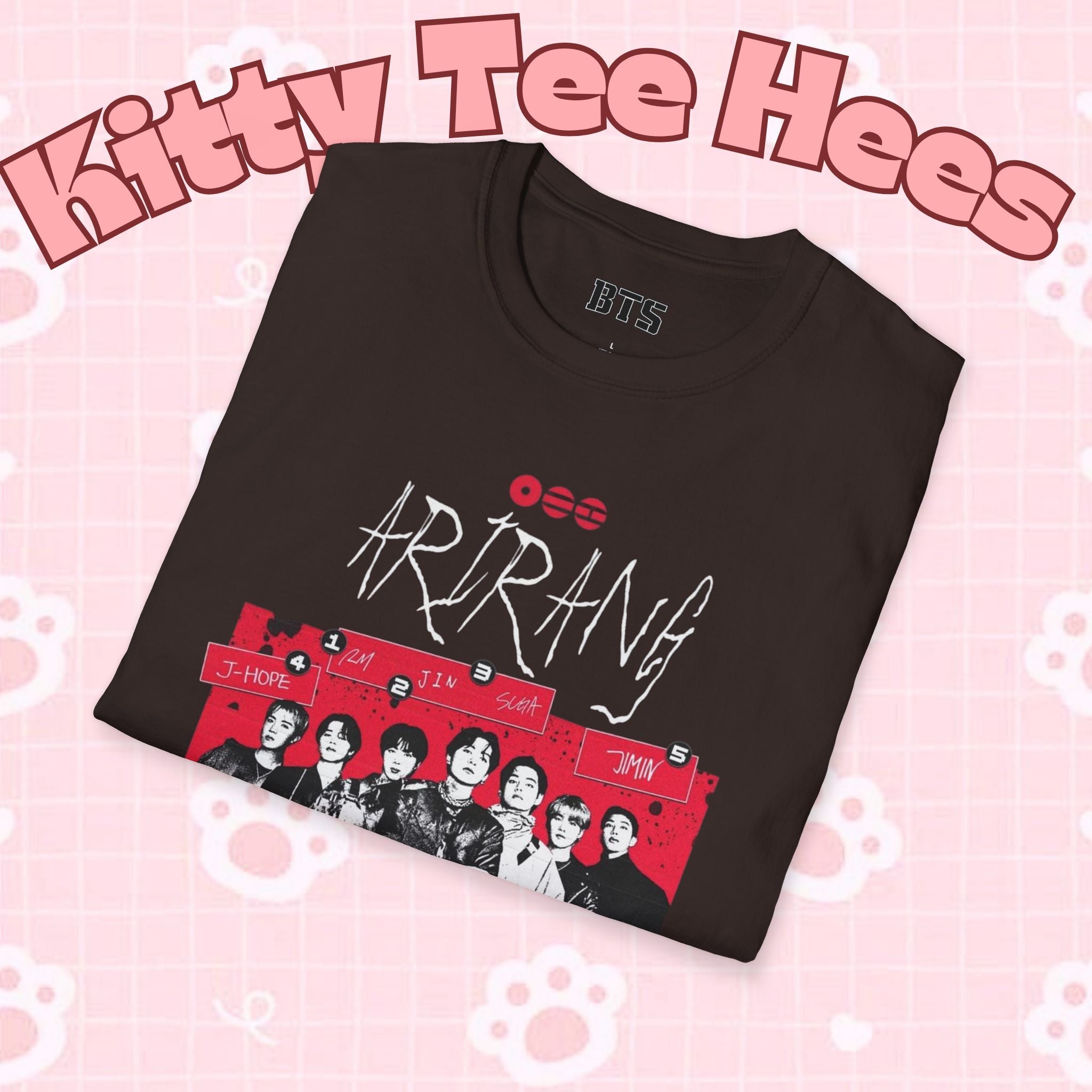 Arirang2026 BTS concert T-shirt featuring a band photo, K-pop merch, BTS bangtan band shirt, Printify K-pop group tee