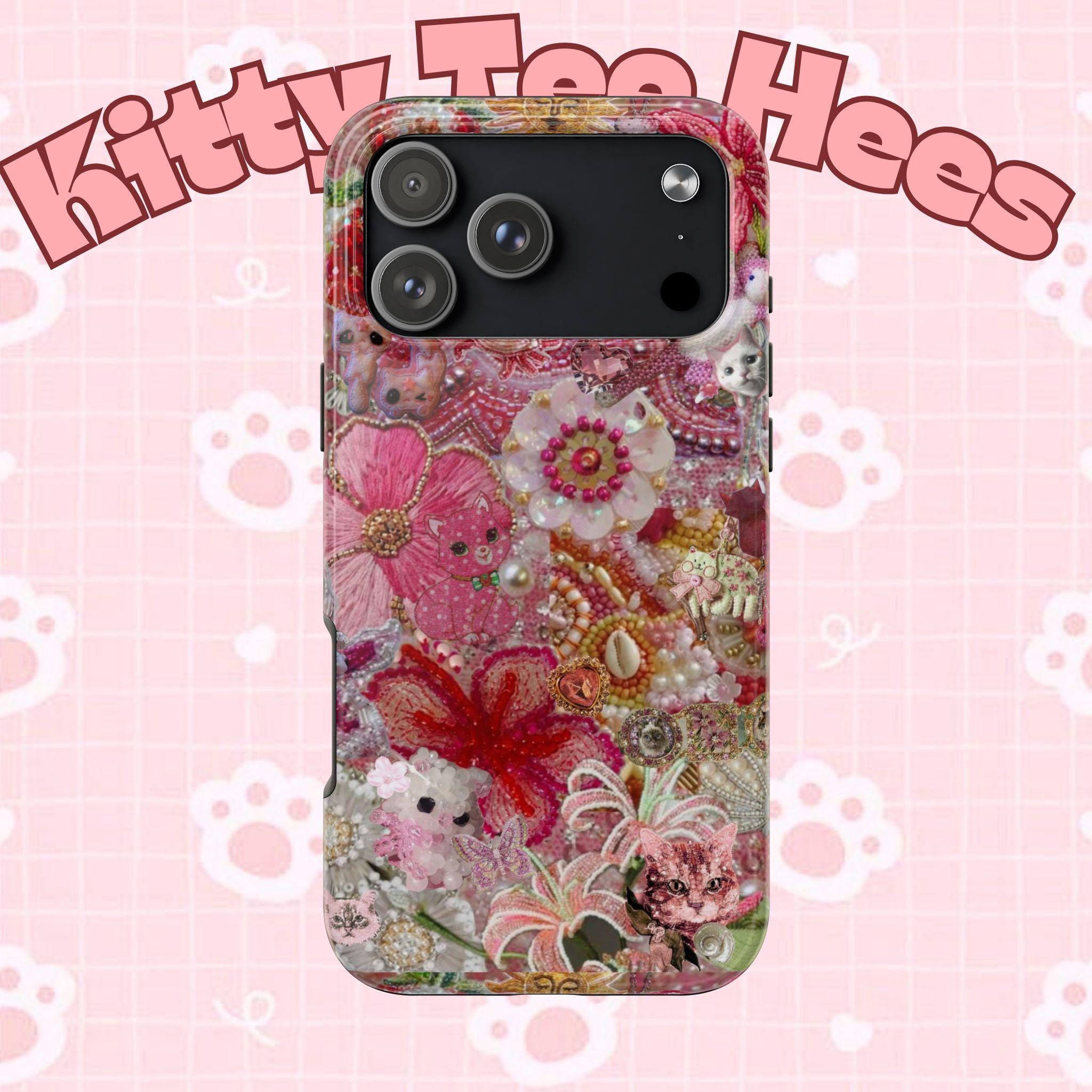 Beaded Maximalist Pink Stones Tough Phone Case, Christmas 2025, cute iphone 17 case - Kitty TeeHees