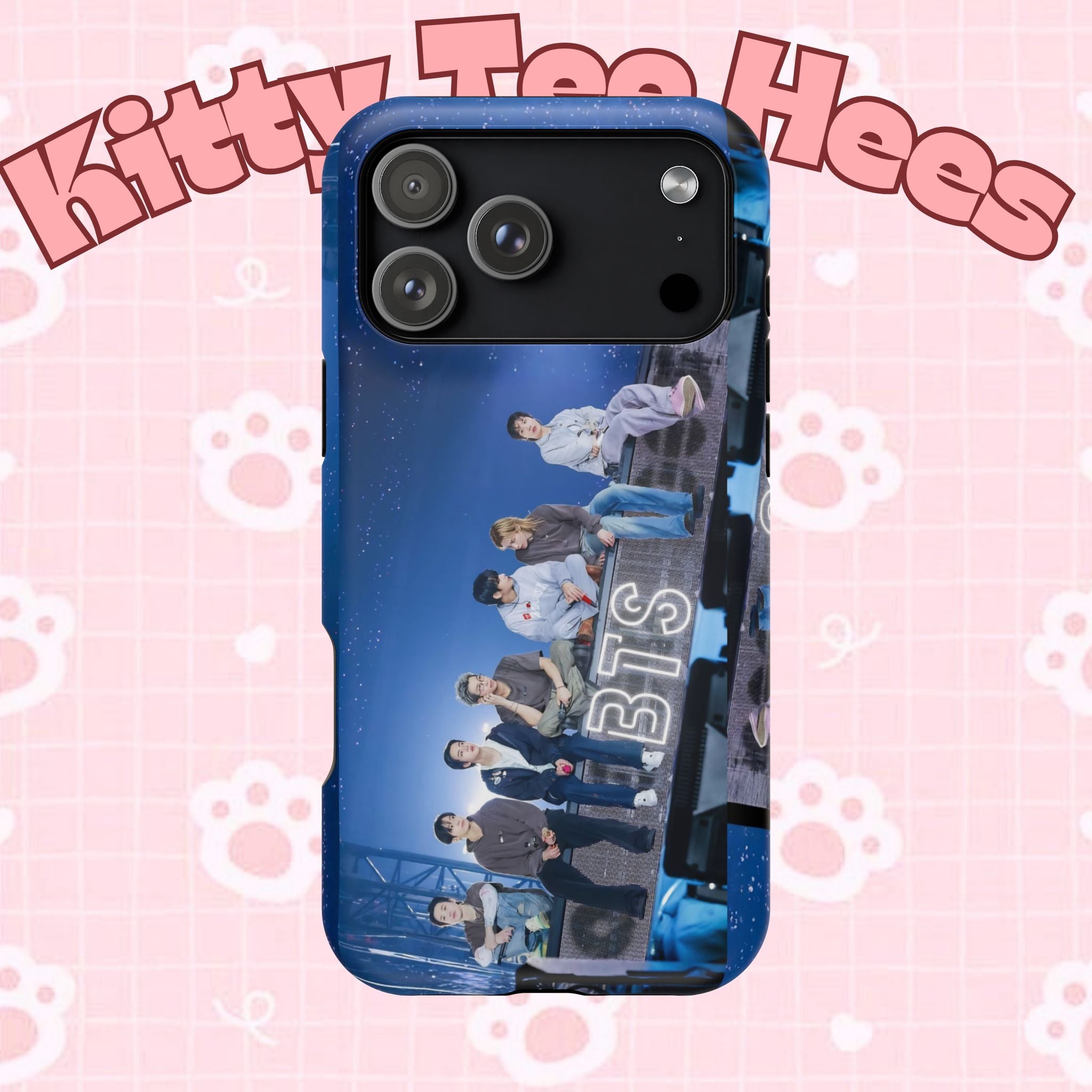 Printify BTS Bangtan World Tour Arirang impact-resistant phone case for iPhone 17 and Samsung Galaxy S26 Ultra, featuring tour artwork.