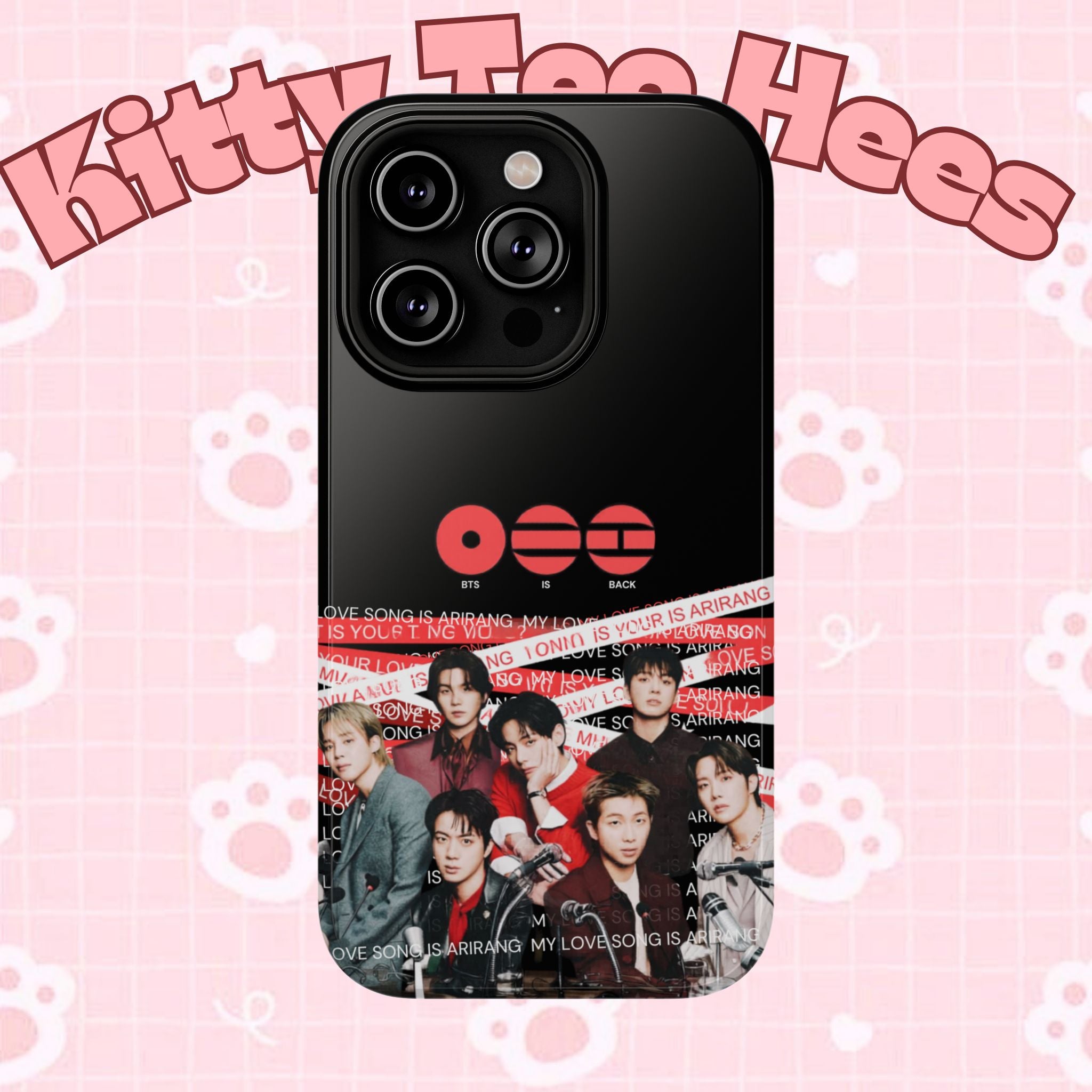 Cool BTS Bangtan phone case featuring fanmade K-Pop band photo, impact-resistant design, perfect for BTS concert fans.