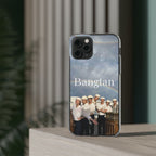 Clear Bangtan Swim Phone Case by Printify featuring cute K-pop design, impact-resistant material for iPhone protection.