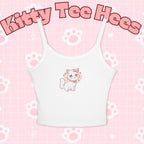 Pink coquette kitty tank top for women, sleeveless camisole with spaghetti straps, casual summer top for cat lovers.