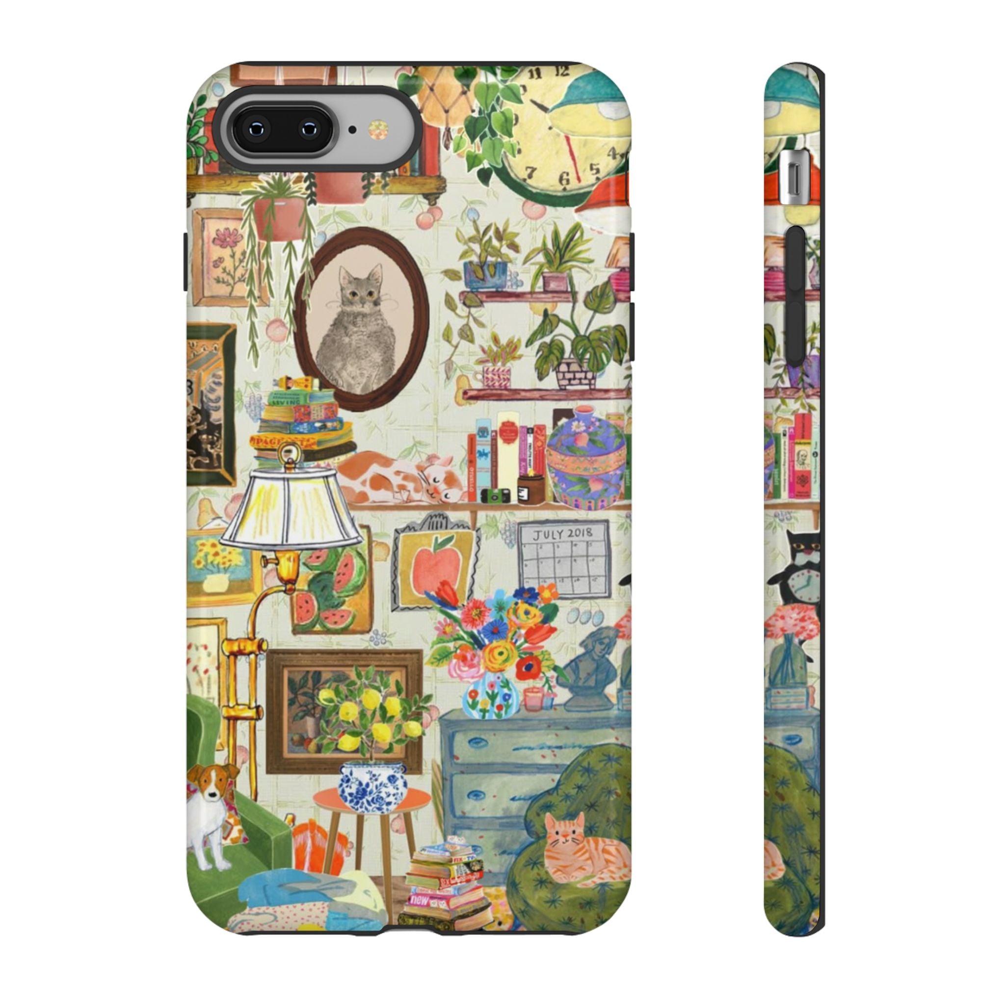 Cute cat portrait phone case for iPhone 17, stylish Printify pet-themed case with cozy living room design, ideal for pet lovers.