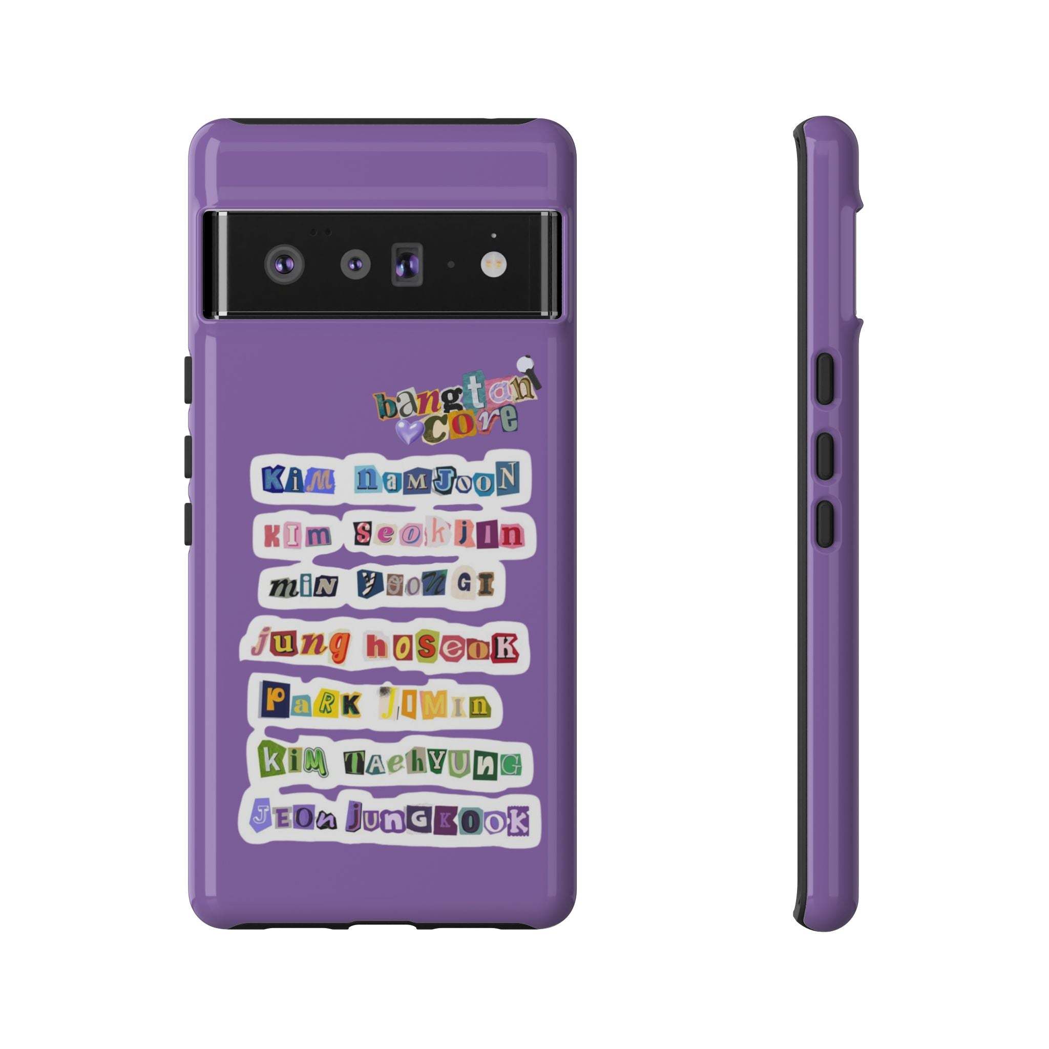 Printify BTS member names phone case featuring Jungkook, Jimin, and RM for iPhone 17, with a durable design.