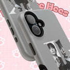 Monochrome BTS Jungkook phone case with letter design, impact-resistant Printify phone cover featuring Jungkook from BTS.