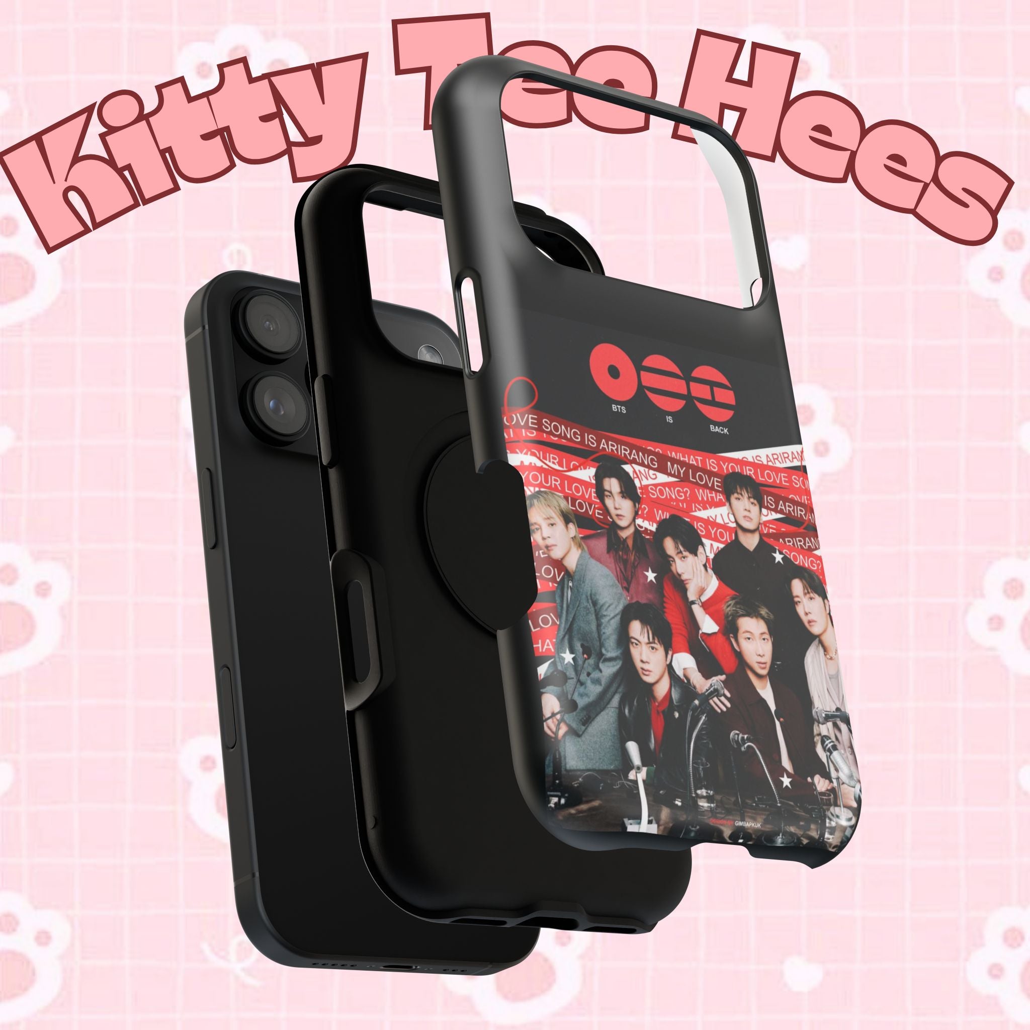 Printify BTS Arirang phone case with Bangtan concert design, impact-resistant K-Pop band photo phone case for 2026 fans.