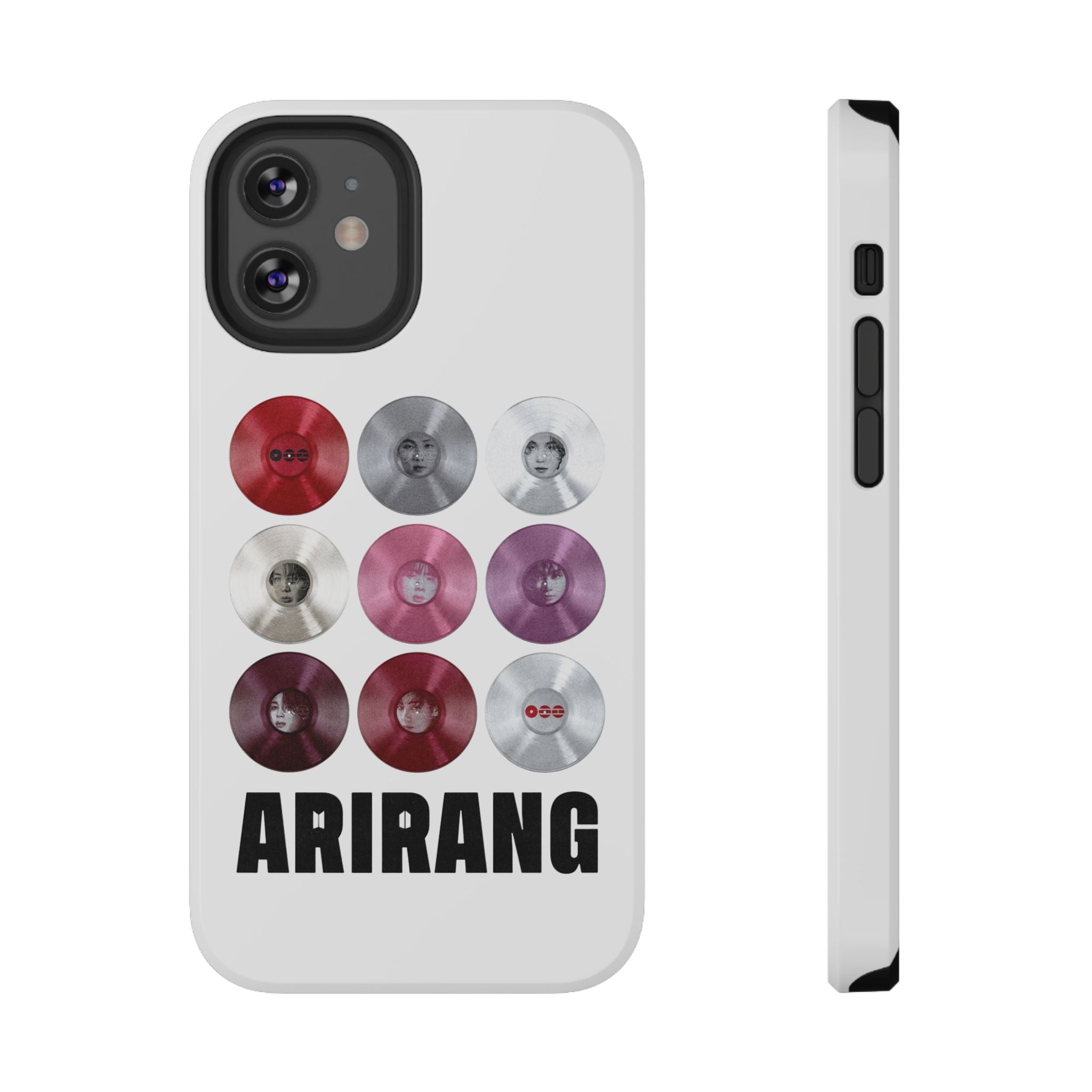 Printify BTS Arirang vinyl record grid phone case featuring BTS fan merch, impact-resistant design with cool BTS Arirang artwork.