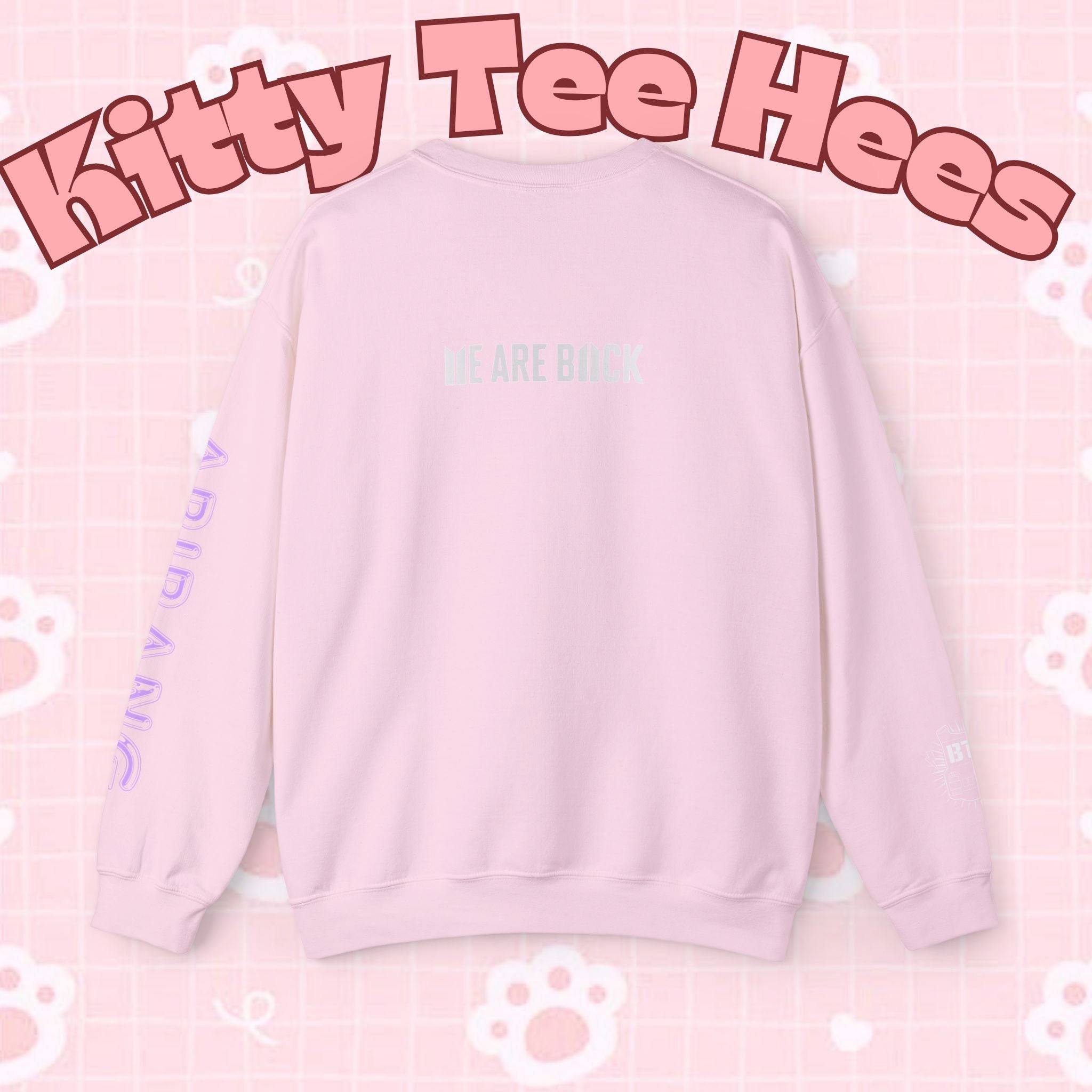 Lavender BTS Logo Arirang crewneck sweatshirt featuring band logo and concert-inspired design, casual K-pop pullover by Printify.