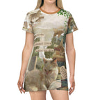 Literary Cat T-Shirt Dress, Cozy Cat Lover Fashion - Kitty TeeHees