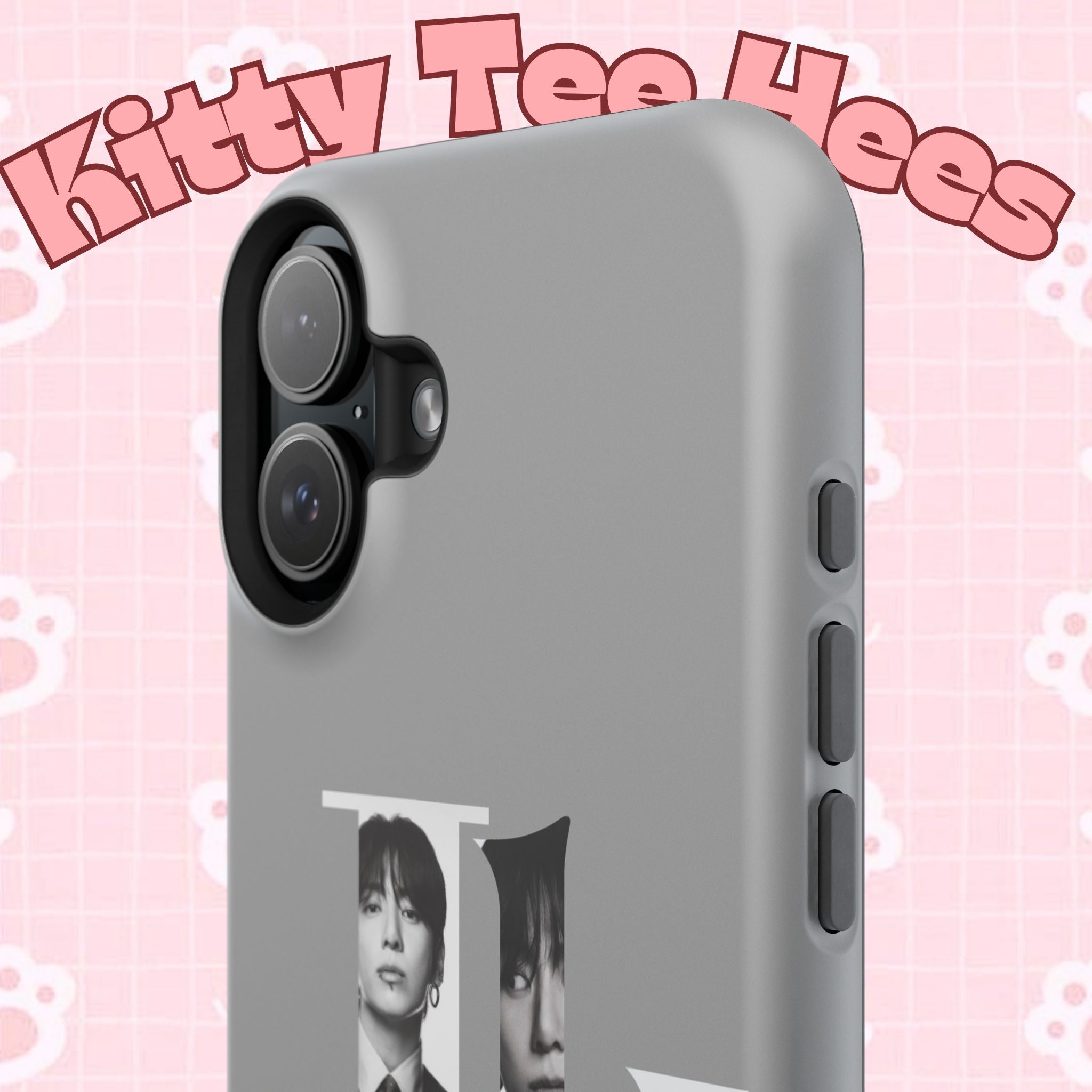 Monochrome BTS Jungkook phone case featuring impact-resistant design with letter 'B' from Printify for BTS fans.