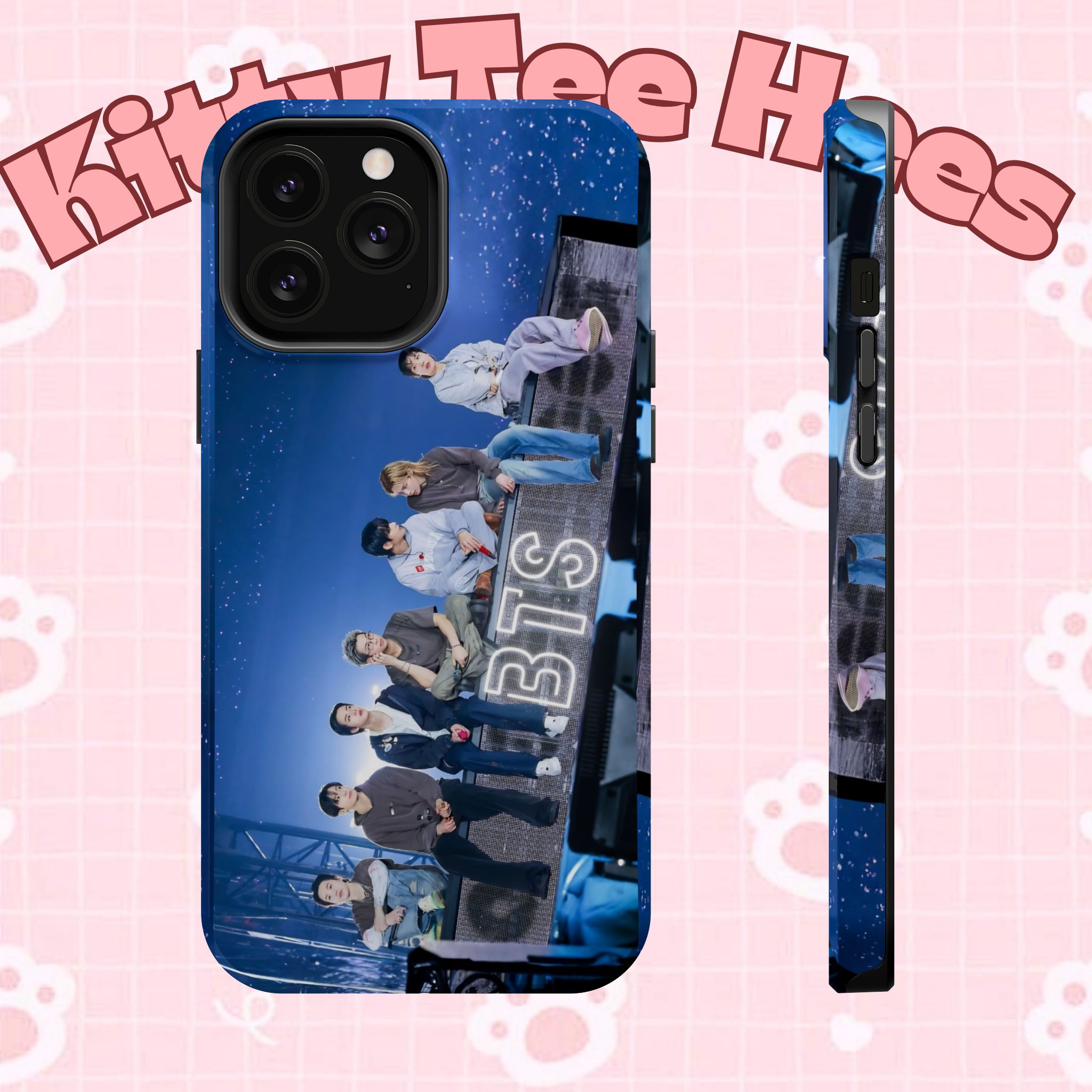Printify BTS Bangtan World Tour Arirang impact-resistant phone case for iPhone 17 and Samsung Galaxy S26 Ultra, featuring tour design.