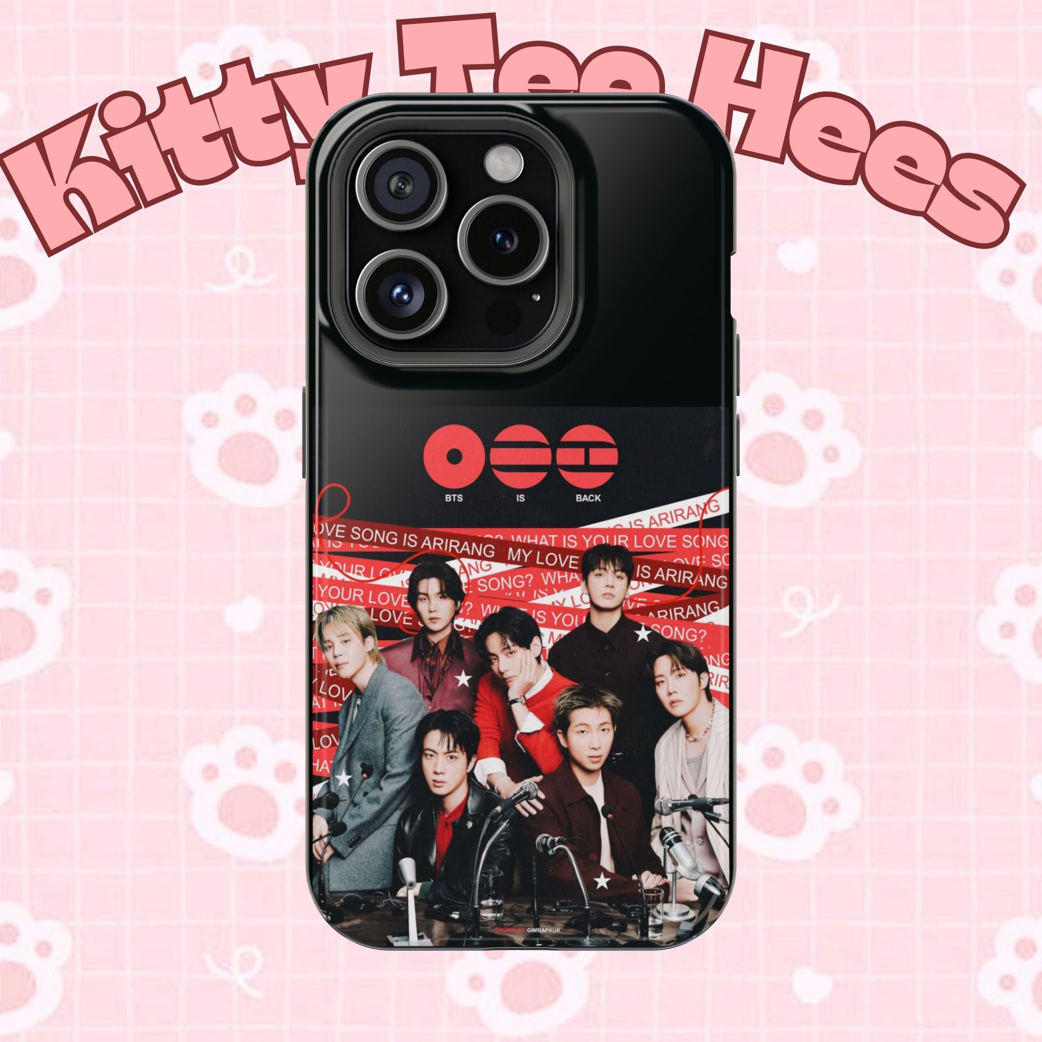 Printify BTS Arirang phone case with Bangtan concert design, impact-resistant K-Pop band photo phone case for fans.