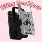 Black monochrome BTS Jungkook phone case with bold letter design, impact-resistant for iPhone and Android devices.