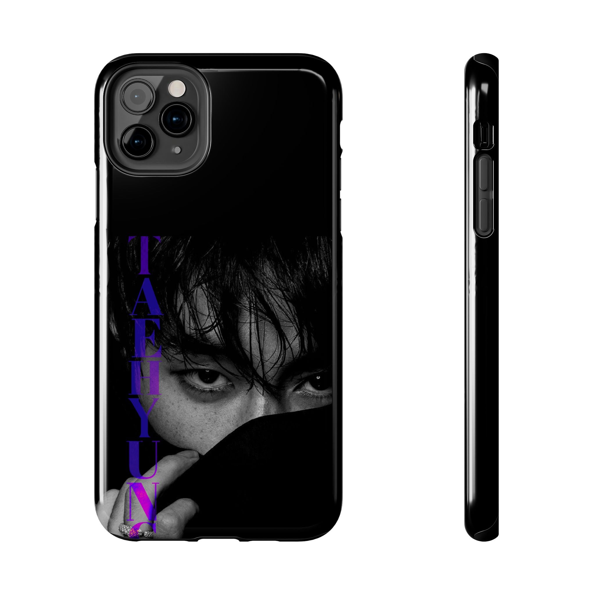 Dark Bangtan BTS phone case featuring Kim Taehyung (V) design for iPhone and Samsung smartphones by Printify.