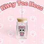 Yoga Kitty Glass Sipper Cup, Bamboo Lid & Straw, Pink Cat Design - Kitty TeeHees