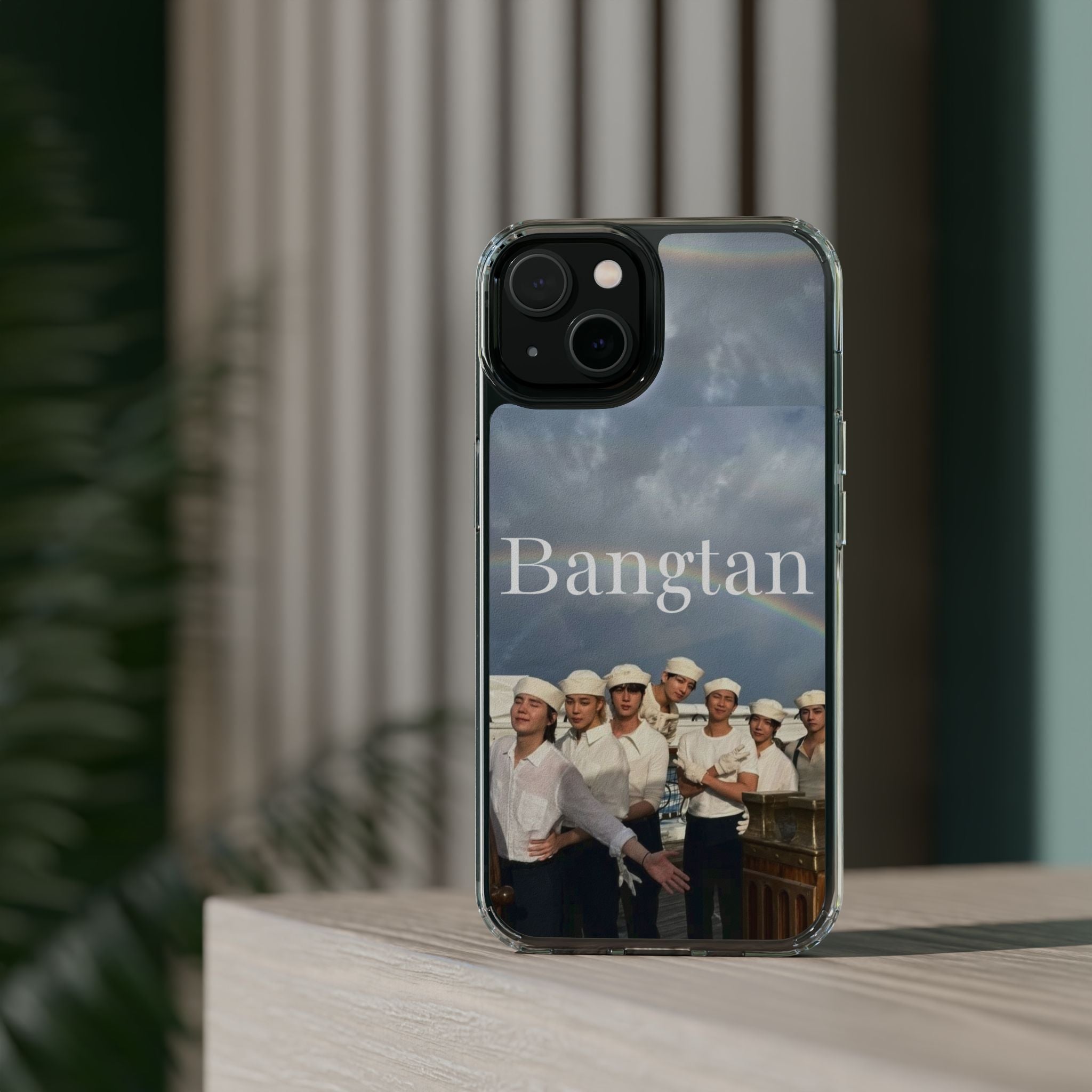 Clear impact-resistant Bangtan K-pop phone case with cute design for phones, featuring vibrant graphics and durable protection.