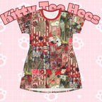Newspaper Print T-Shirt Dress, Vintage Graphic Red Casual Dress - Kitty TeeHees